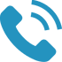 A blue phone with an incoming call symbol.